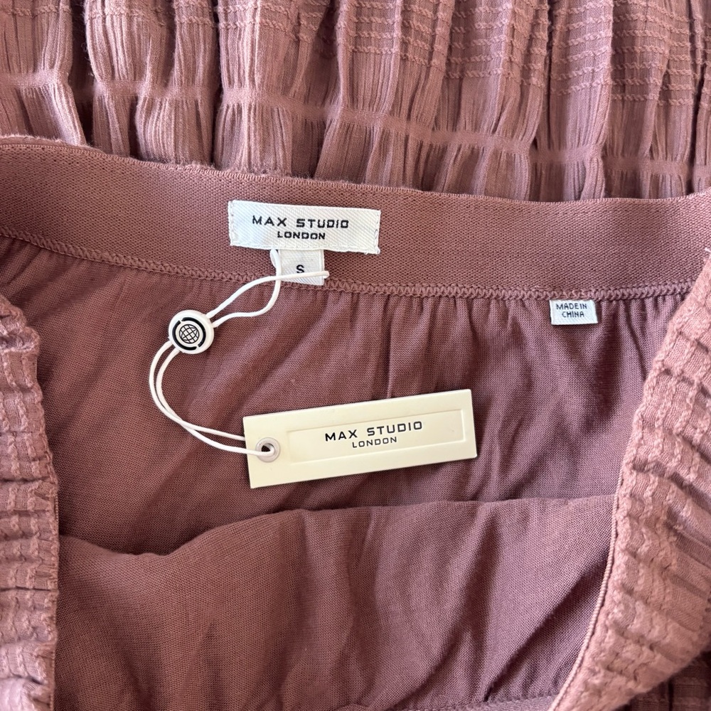 NWT Max Studio Texture Cotton Neutral Brown Tiered Maxi Skirt Earth Toned Boho S - Picture 5 of 8